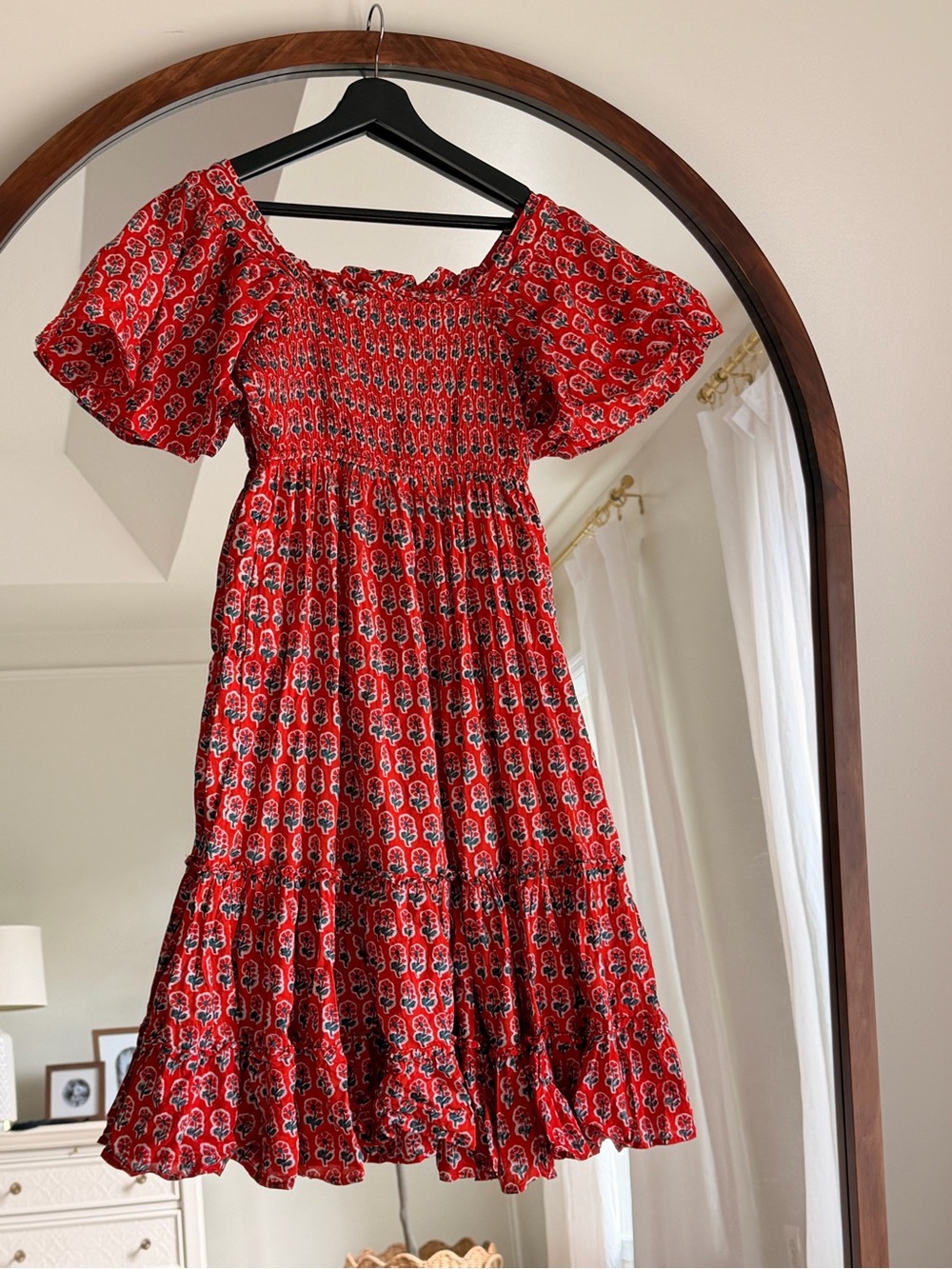Pink City Prints Red Floral Smocked Dress XS